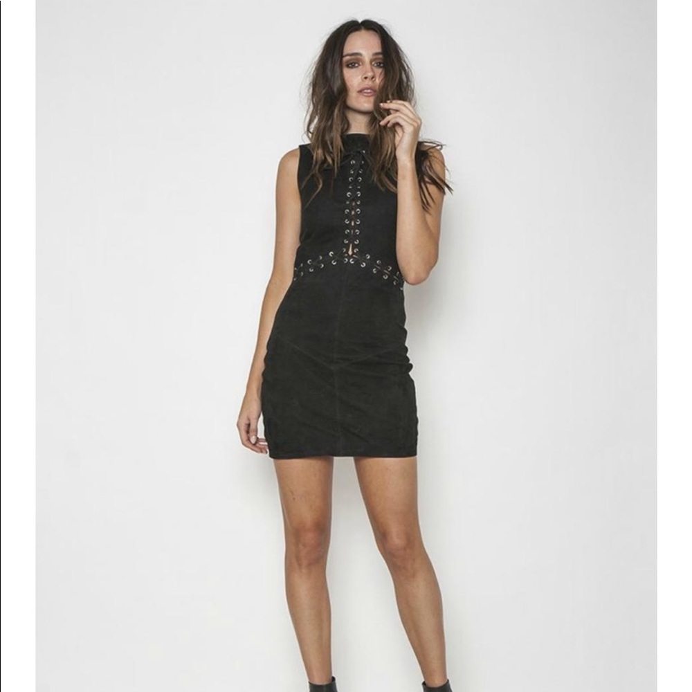 COPY - COPY - Neon Blonde Leather Suede NYE Black Dress
